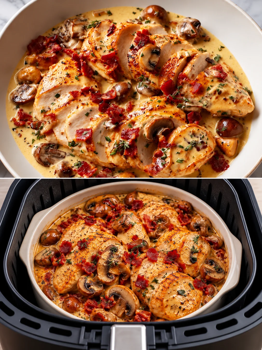 Poulet crémeux, deux présentations savoureuses
