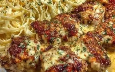 Arlic Butter Chicken Bites with Creamy Parmesan Pasta (1)