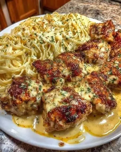 Arlic Butter Chicken Bites with Creamy Parmesan Pasta (1)